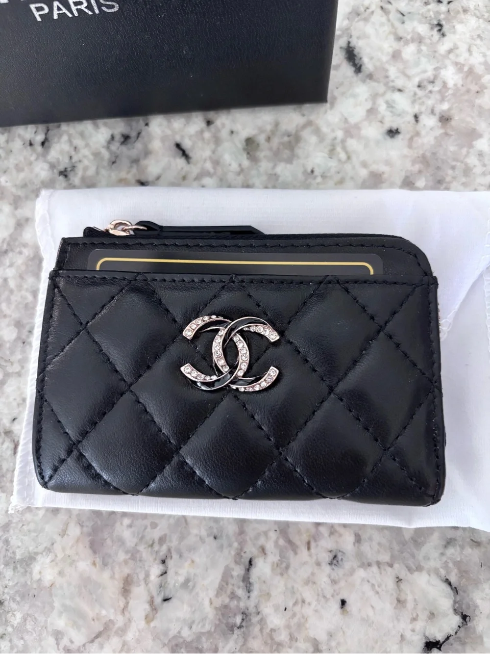 NEW Black Quilted Leather Small Wallet